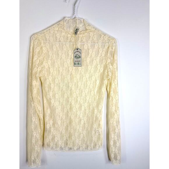 Vintage inspired lace stretch ivory women's top size M - Picture 3 of 8